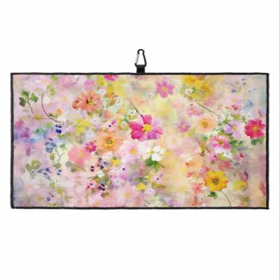 IDOWMAT Flower Golf Towel 16"x24" Microfiber Glof Towels for Golf Bag, Waffle Pattern Golf Club Cleaning Towel with Carabiner Clip Golf Gift for Women & Men, Spring Oil Painting Flowers Daisy