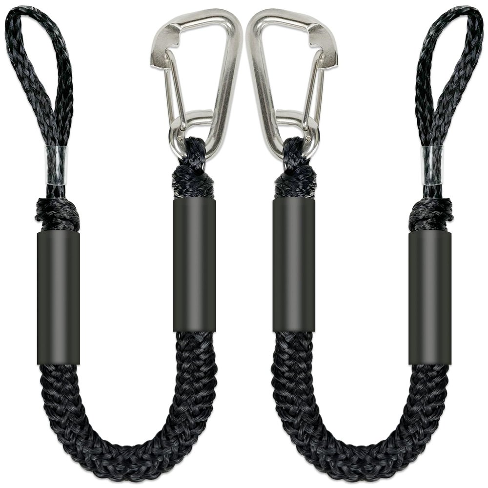 4FT Anchor Bungee Line Bigger 316 Stainless Clip Boat Bungee Dock Lines 2PCS (Black, 4Feet)