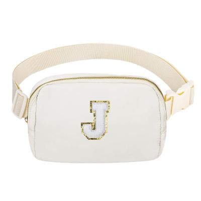 Birthday Gifts Christmas Personalized Gift for 4 5 6 7 8 9 10 11 12 13 14 Year old Girls Teen Sister Kid Initial Letter Fanny Pack Trendy Stuff Crossbody Bag White Letter J