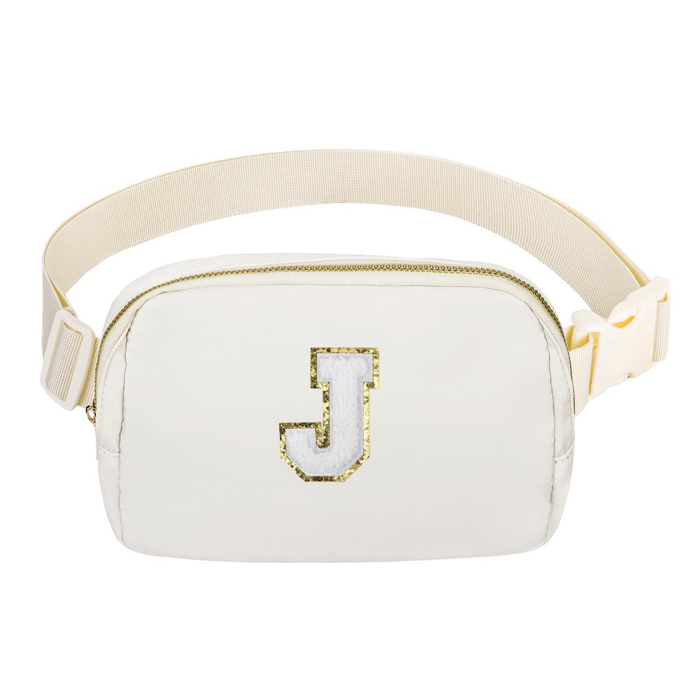 Birthday Gifts Christmas Personalized Gift for 4 5 6 7 8 9 10 11 12 13 14 Year old Girls Teen Sister Kid Initial Letter Fanny Pack Trendy Stuff Crossbody Bag White Letter J