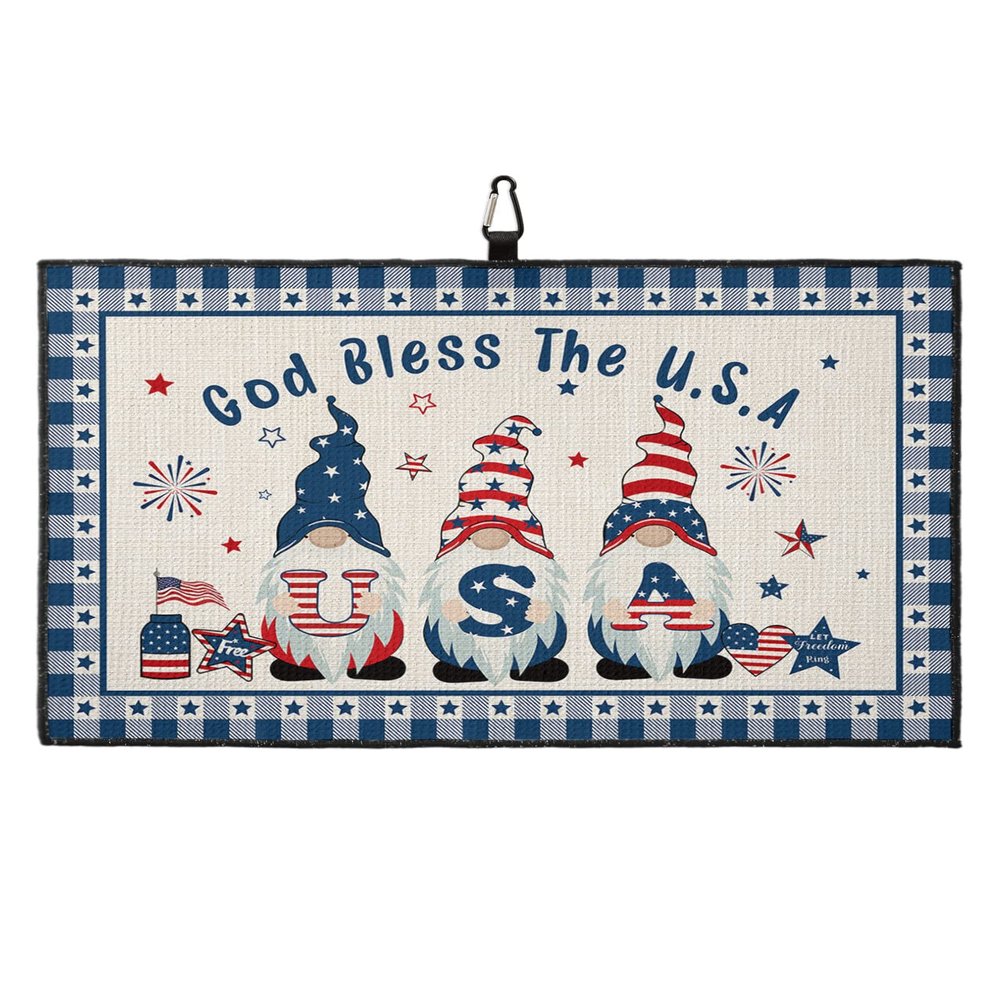 IDOWMAT Independence Day Golf Towel 16"x24" Microfiber Glof Towels for Golf Bag, Waffle Pattern Golf Club Cleaning Towel with Carabiner Clip Golf Gift for Women & Men, Vintage USA Flag Gnome