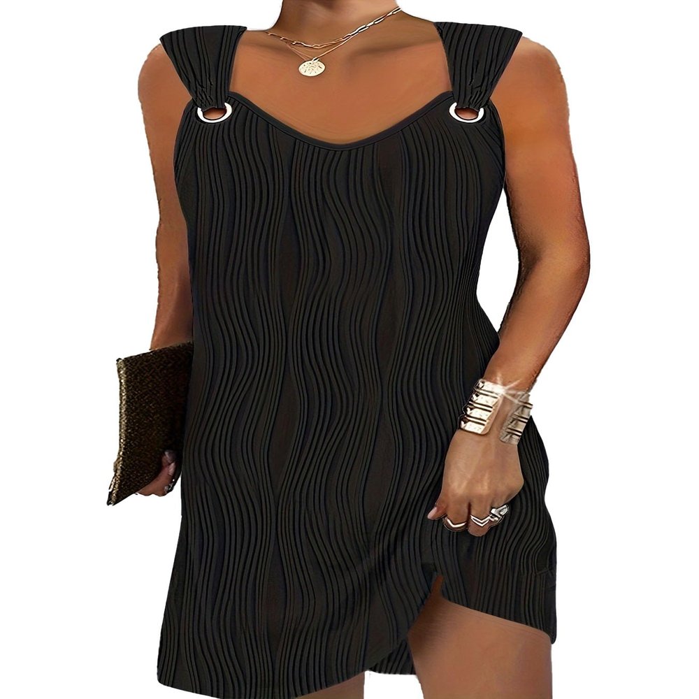 Akivide Women Summer Boho Sleeveless Loose Midi Dress Casual V Neck Solid Plus Size Jacquard Beach Vacation Flowy Tank Sun Dress