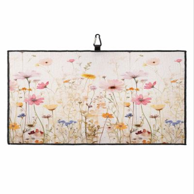 IDOWMAT Botanical Golf Towel 16"x24" Microfiber Glof Towels for Golf Bag, Waffle Pattern Golf Club Cleaning Towel with Carabiner Clip Golf Gift for Women & Men, Watercolor Flowers Leaves Plants Beige