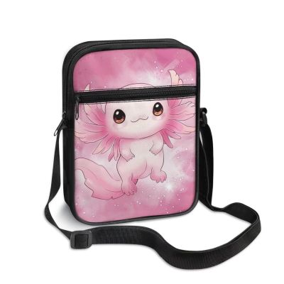 Cute Axolotl Crossbody Bags for Women Medium Size Zipper Messenger Bag with Pockets Purse for Teen Girls Cute School Bag Organizer Satchel for Working Sports Shopping
