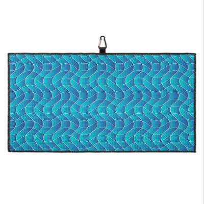 Colorful Gradient Golf Towel 16"x24" Microfiber Glof Towels for Golf Bag, Waffle Pattern Golf Club Cleaning Towel with Carabiner Clip Golf Gift for Women & Men, Gradient Geometric Retro Ripple Blue