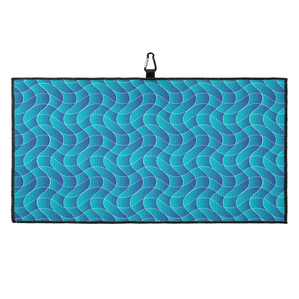 Colorful Gradient Golf Towel 16"x24" Microfiber Glof Towels for Golf Bag, Waffle Pattern Golf Club Cleaning Towel with Carabiner Clip Golf Gift for Women & Men, Gradient Geometric Retro Ripple Blue