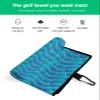 Colorful Gradient Golf Towel 16"x24" Microfiber Glof Towels for Golf Bag, Waffle Pattern Golf Club Cleaning Towel with Carabiner Clip Golf Gift for Women & Men, Gradient Geometric Retro Ripple Blue view 2