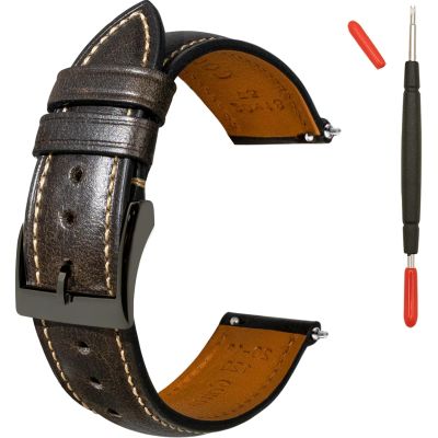 Gomvadr Quick Release Leather Watch Bands 14mm 16mm 18mm 19mm 20mm 21mm 22mm 24mm,Vintage Oil Wax-Tanned Leather Watch Straps Men's Watch Band Replacement Watch Strap for Men Women