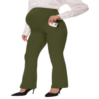 VIMPEP Flare Maternity Yoga Dress Pants Over The Belly Pregnancy Buttery Soft Bootcut Leggings with Pockets for Work Casual C201 29 Army Green XL