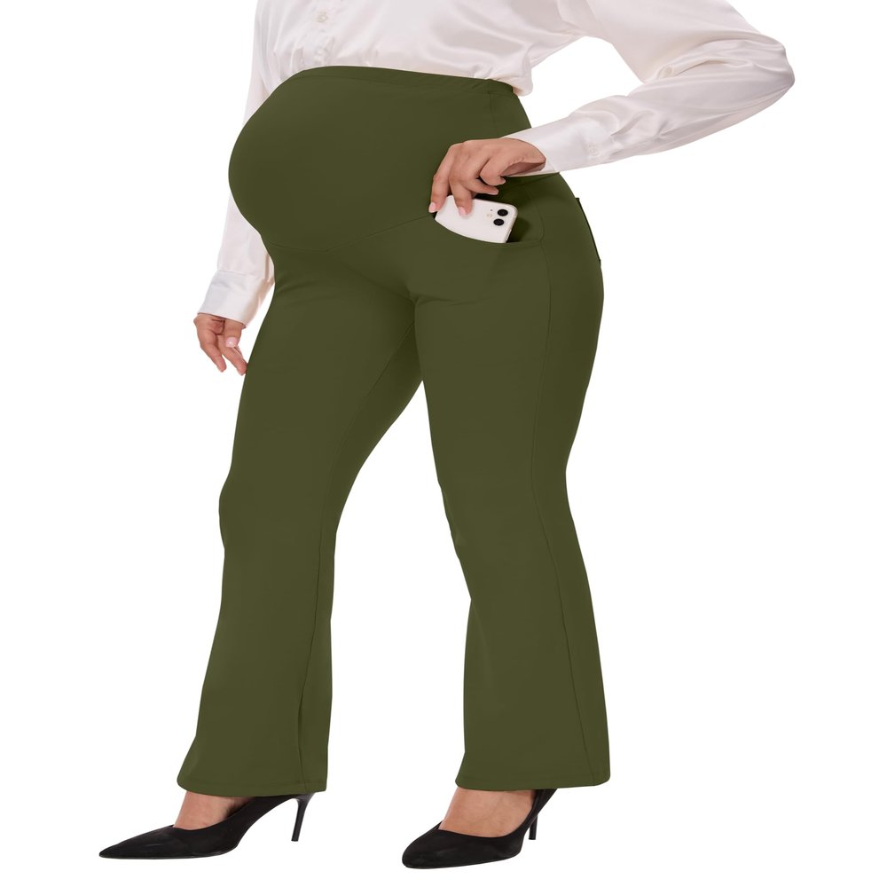 VIMPEP Flare Maternity Yoga Dress Pants Over The Belly Pregnancy Buttery Soft Bootcut Leggings with Pockets for Work Casual C201 29 Army Green XL