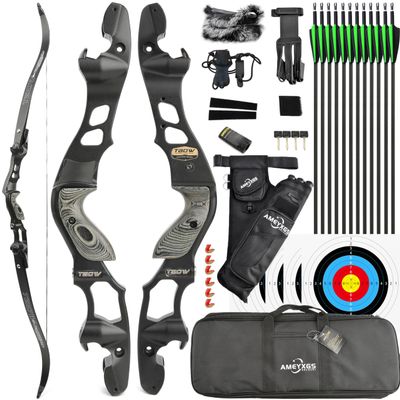 62 Inch Hunting Recurve Bow Kit for Adult Gordon Limbs ILF Interface 30-60Lbs Archery Right Hand Recurve Bow (Black, 30 Lbs)