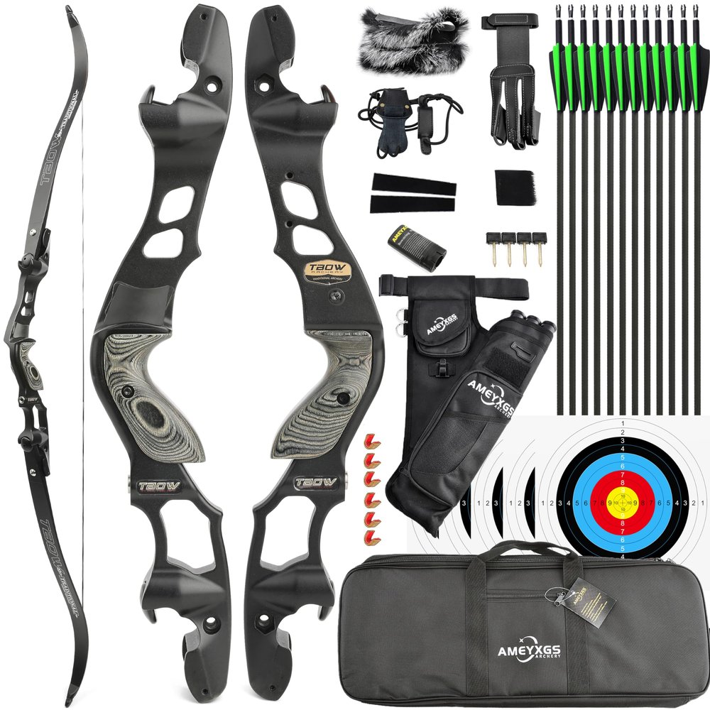 62 Inch Hunting Recurve Bow Kit for Adult Gordon Limbs ILF Interface 30-60Lbs Archery Right Hand Recurve Bow (Black, 30 Lbs)