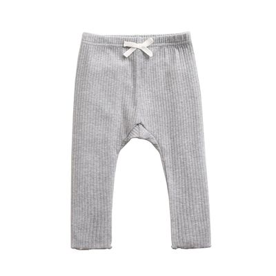 DINGDONG'S CLOSET Infant Baby Toddler Bowknot Leggings Solid Ribbed Pants Toddler Bottoms(Grey, 18-24M)