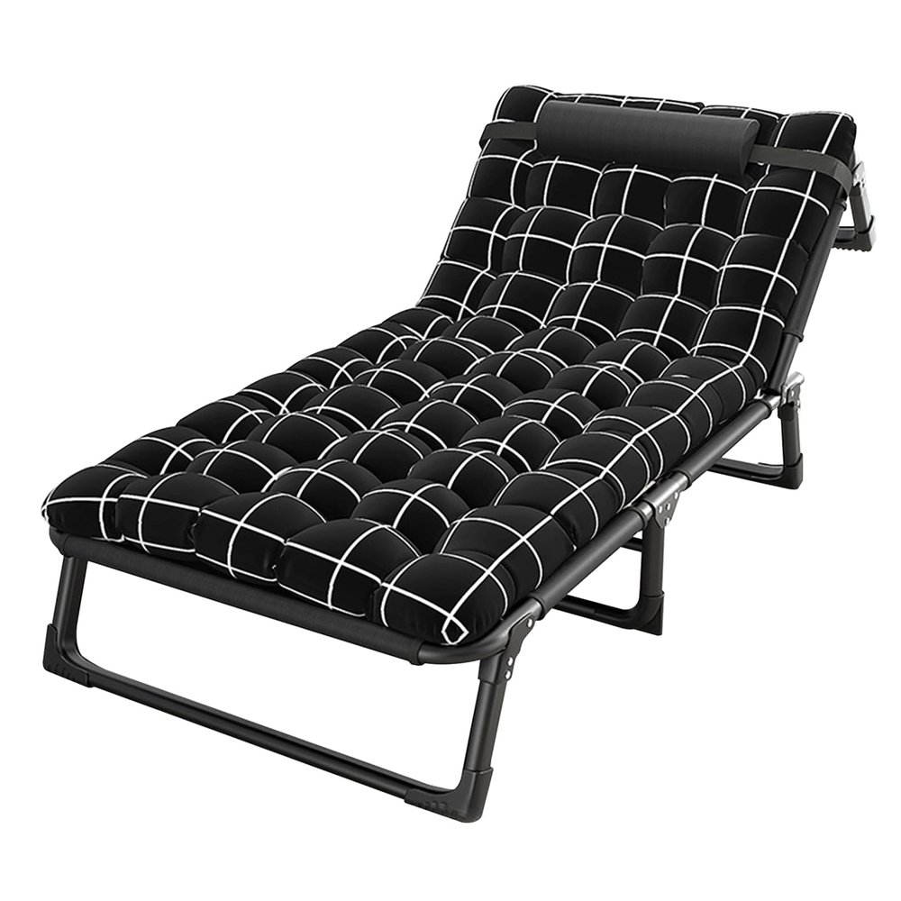 Folding Camping Cots,200kg(Max Load),Tri-fold,Adjustable 4-Position Adults Reclining Folding Chaise with Pillow,for Patio Office Traveling Gear Supplier, Home Lounging and Beach Vocation 75cm