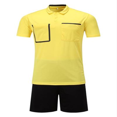 Fldy Mens Soccer Referee Costume Short Sleeve T-Shirt Referee Soccer Jersey and Shorts Set with Pockets Tracksuit Yellow A 3X-Large