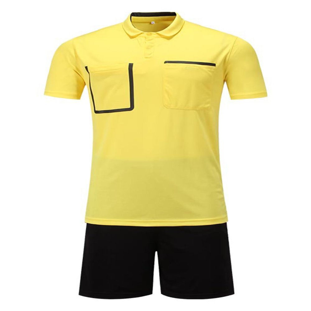 Fldy Mens Soccer Referee Costume Short Sleeve T-Shirt Referee Soccer Jersey and Shorts Set with Pockets Tracksuit Yellow A 3X-Large