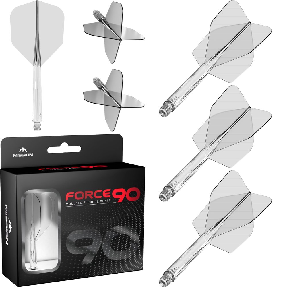 Mission Darts Force 90 - New Moulded Flight & Shaft System - Clear - Standard No6