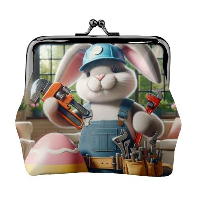 Pu Leather Buckle Coin Purse Easter-Rabbit-Plumber Girls Kiss-Lock Change Purse Wallets