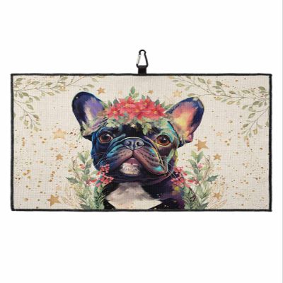 IDOWMAT Animals Golf Towel 16"x24" Microfiber Glof Towels for Golf Bag, Waffle Pattern Golf Club Cleaning Towel with Carabiner Clip Golf Gift for Women & Men, Watercolor Pet Dog Flowers Beige