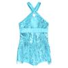 Sinleey Kids Girls Sequins Latin Salsa Ballet Dance Dress Crisscross Back Jazz Fringe Tassel Performance Costume Sky Blue B 10 Years view 3