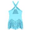 Sinleey Kids Girls Sequins Latin Salsa Ballet Dance Dress Crisscross Back Jazz Fringe Tassel Performance Costume Sky Blue B 10 Years view 4