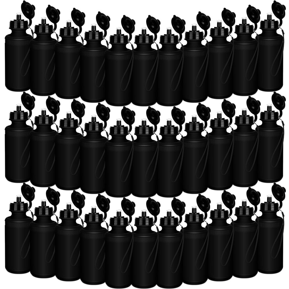 Ziliny 72 Pcs Reusable Water Bottles Bulk 20 oz Squeeze Plastic Sports Water Bottles with Nylon Strap Leak Proof Blank DIY Cups for Travel Hiking Cycling Sport Event Team Gifts(Black)