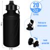 Ziliny 72 Pcs Reusable Water Bottles Bulk 20 oz Squeeze Plastic Sports Water Bottles with Nylon Strap Leak Proof Blank DIY Cups for Travel Hiking Cycling Sport Event Team Gifts(Black) view 2