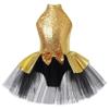 Sinleey Girls Kids Sequins Halter Neck Ballet Dance Leotard Layer Tutu Dress Ballerina Princess Performance Costume Yellow A 14 Years view 1
