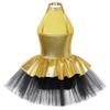 Sinleey Girls Kids Sequins Halter Neck Ballet Dance Leotard Layer Tutu Dress Ballerina Princess Performance Costume Yellow A 14 Years view 2