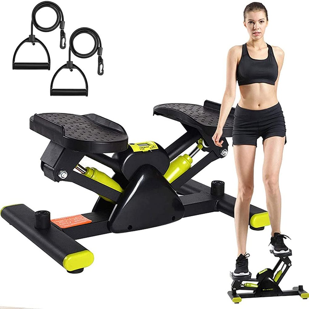 RWGOVLU Exercise Stepper, Mini Twisting Stepper Exercise Machine with Resistance Bands, Aerobic Stepper with Display, Massageable Gym Stepper for Home Workout, Load-Bearing 100kg