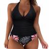 SUUKSESS Women Sexy Halter Tankini Bathing Suits Slimming Tummy Control High Waisted Swimsuits 2 Piece (Vintage Floral Black, S) view 1
