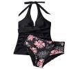 SUUKSESS Women Sexy Halter Tankini Bathing Suits Slimming Tummy Control High Waisted Swimsuits 2 Piece (Vintage Floral Black, S) view 2