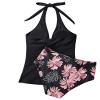 SUUKSESS Women Sexy Halter Tankini Bathing Suits Slimming Tummy Control High Waisted Swimsuits 2 Piece (Vintage Floral Black, S) view 3