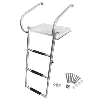 Marine Stainless Steel Pontoon Ladder Marine Yacht/Pontoon/Dock Boat Ladder, with Swimming Platform & Handles, 3 Step Removable Stainless Steel Telescoping Ladder, Swimming Pool Ladder