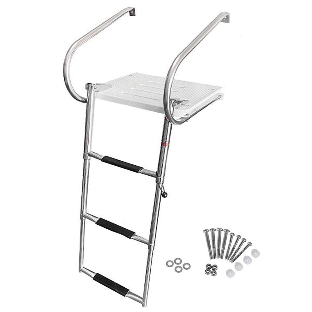 Marine Stainless Steel Pontoon Ladder Marine Yacht/Pontoon/Dock Boat Ladder, with Swimming Platform & Handles, 3 Step Removable Stainless Steel Telescoping Ladder, Swimming Pool Ladder
