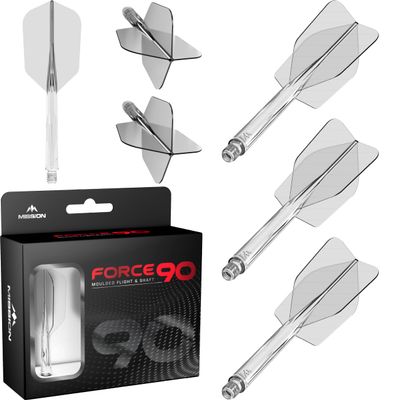 Mission Darts Force 90 | Integrated Precision Moulded Dart Flight And Shaft System, Pack of 3 Professional Highly Durable 2-In-1 Combined Dart Flights And Stems | Slim (Clear, Medium), Transparent