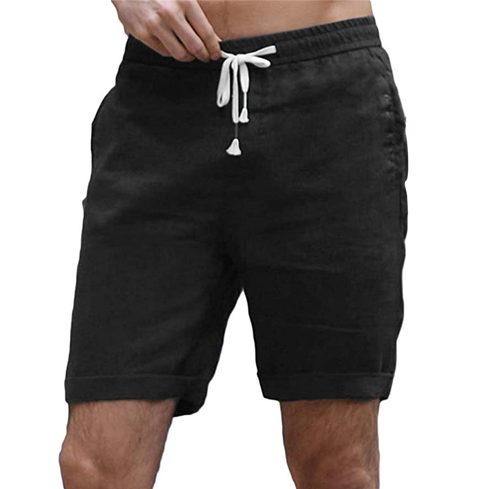 SWJGLITTR Men's Linen Gym Yoga Shorts High Waist Lightweight Workout Men Short Summer Beach Drawstring Casual Shorts (Black,Large)