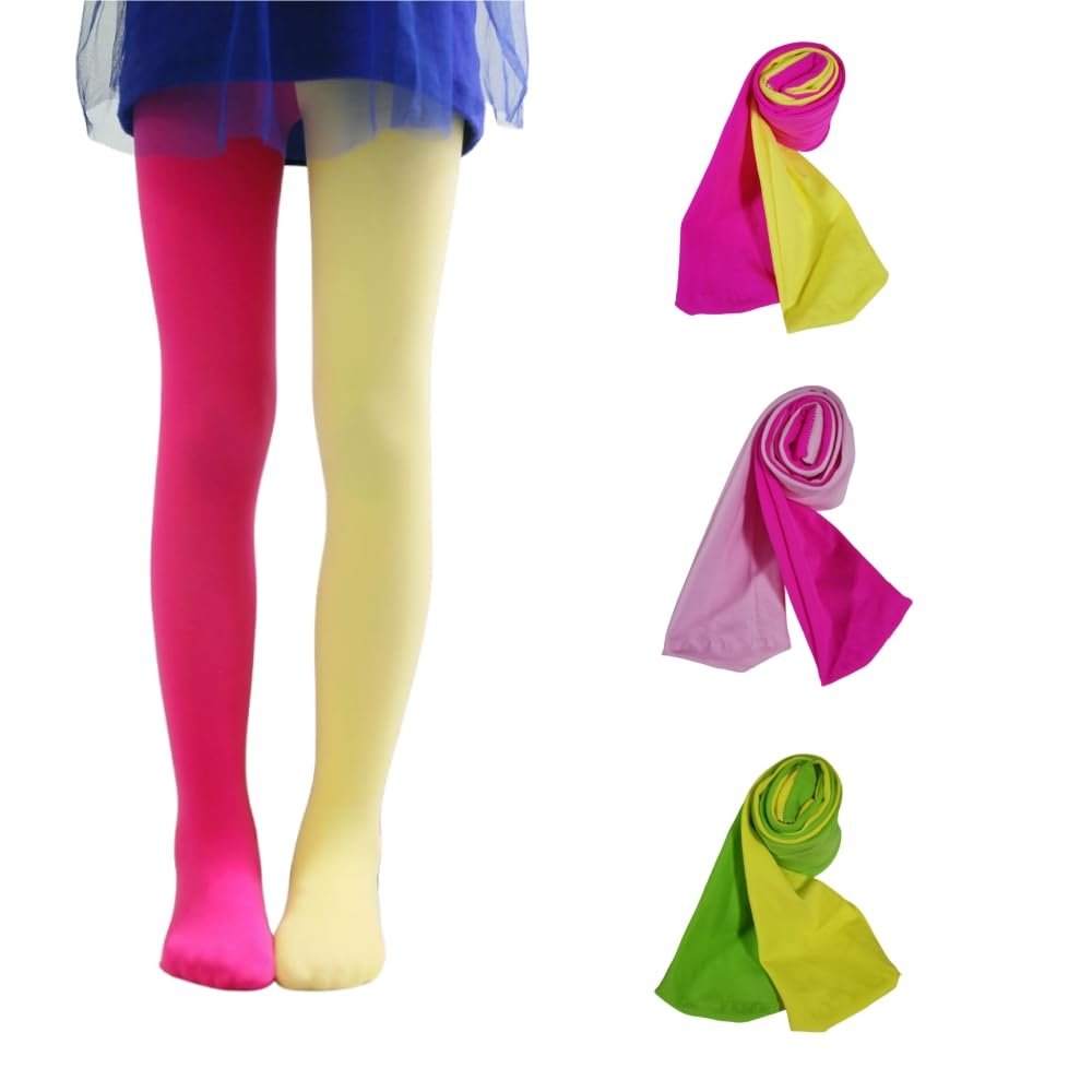 BGMINGYI Pack of 3 Toddler Girls Dancing Tights Double Color in One Footed Velvet Leggings Stockings Pantyhose For 2-8 Years (US, Age, 2 Years, 8 Years, Cool Color-3 pcs)