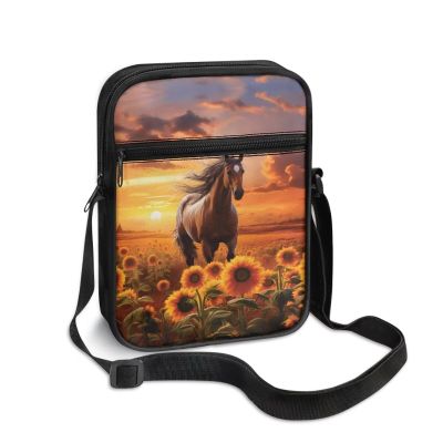 TODIYADDU Brown Horse Sunflower Messenger Bag for Women Men Small Crossbody Purse with Adjustable Strap Travel Shoulder Bag for Phone Books Passport Cards Lightweight Handbags for Friends Nice Gifts