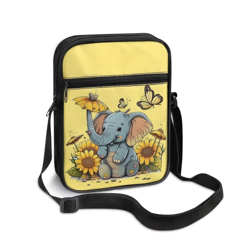 TODIYADDU Cute Elephant Messenger Bag for Women Sunflower Butterfly Shoulder Bag with Adjustable Straps Lightweight Sling Purse Chest Bag for Daily Items Portable Crossbody Phone Bag Trendy Handbags