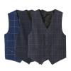 Fankeshi Boy's 4 Button Plaid Formal Suit Vest Grey Plaid 8 view 3