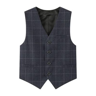 Fankeshi Boy's 4 Button Plaid Formal Suit Vest Grey Plaid 6