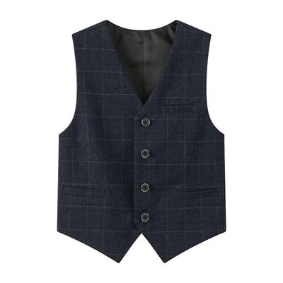 Fankeshi Boy's 4 Button Plaid Formal Suit Vest Dark Grey Plaid 14