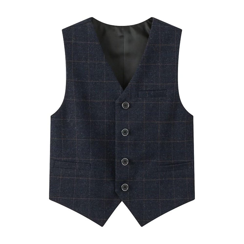 Fankeshi Boy's 4 Button Plaid Formal Suit Vest Dark Grey Plaid 14