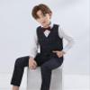 Fankeshi Boy's 4 Button Plaid Formal Suit Vest Dark Grey Plaid 14 view 2