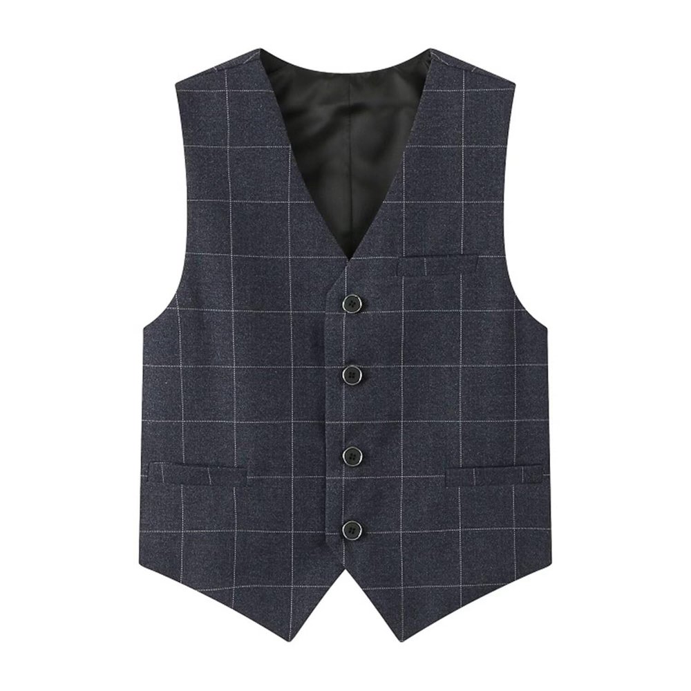 Fankeshi Boy's 4 Button Plaid Formal Suit Vest Grey Plaid 16