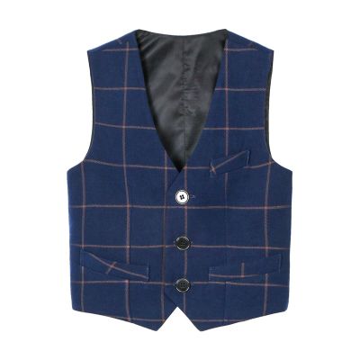 Fankeshi Boy's 4 Button Plaid Formal Suit Vest Navy Plaid 16