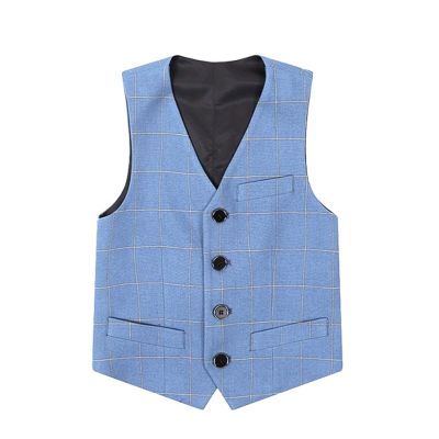 Fankeshi Boy's 4 Button Plaid Formal Suit Vest Blue Plaid 8