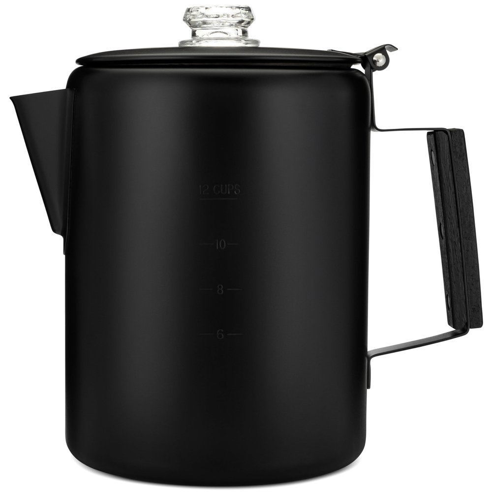 COLETTI Bozeman Black Percolator Coffee Pot  Camping Coffee Pot  Americas Sleekest Percolator  NO Aluminum or Plastic [12 cup]