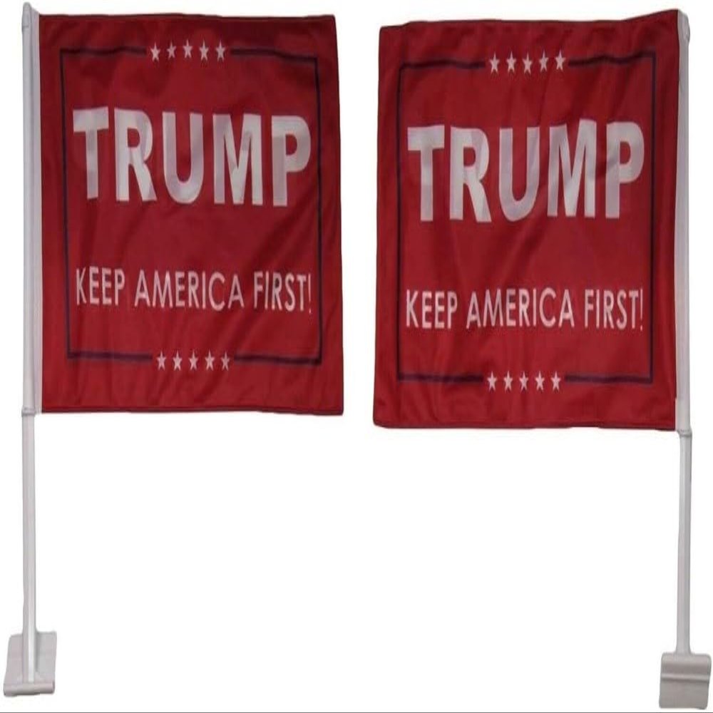 12 Pack Trump Keep America First Red 12x18 2-Sided Rough Tex Knit Nylon Car Flag